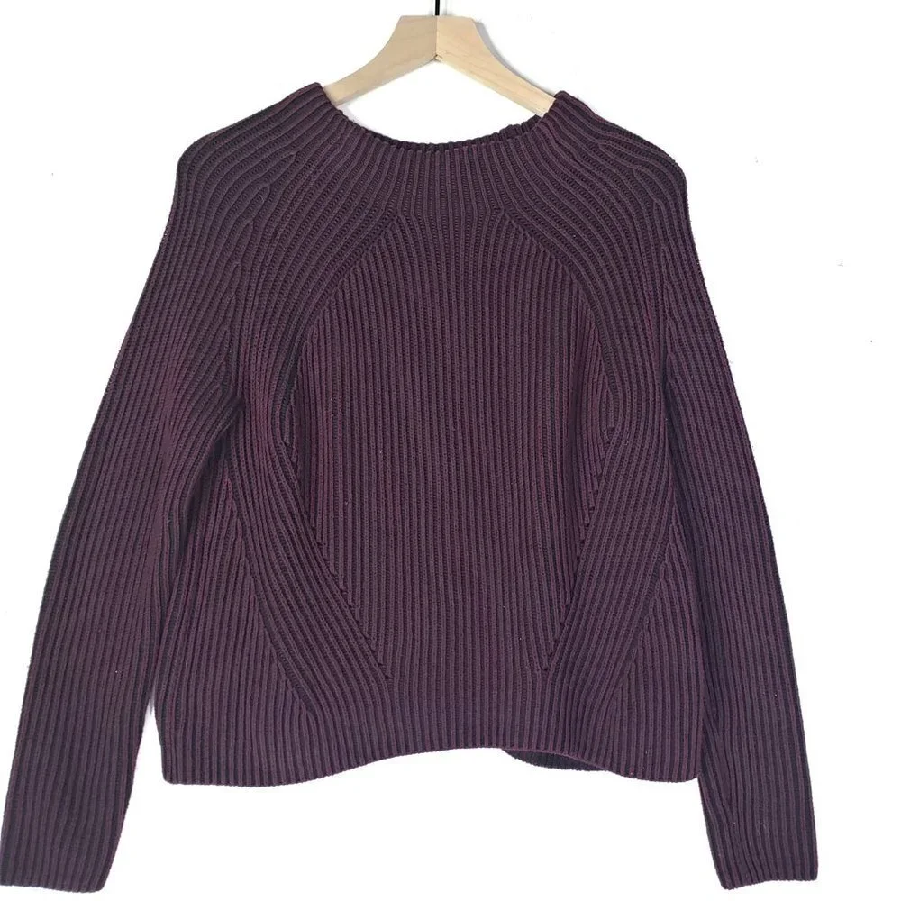 Athleta Rockland Cable Knit Sweater S Auberge Black Purple Chunky